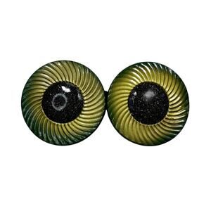 Antique 1930s Art Deco Belt Buckle Green Gold Ribbed Sewing Notions Plastic